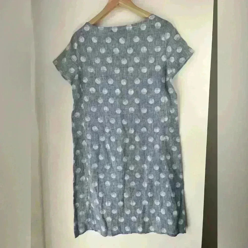Habitat Women’s 100% Linen Blue Pull Over Polka Dot Travel Coastal Midi Dress XS - Picture 11 of 14